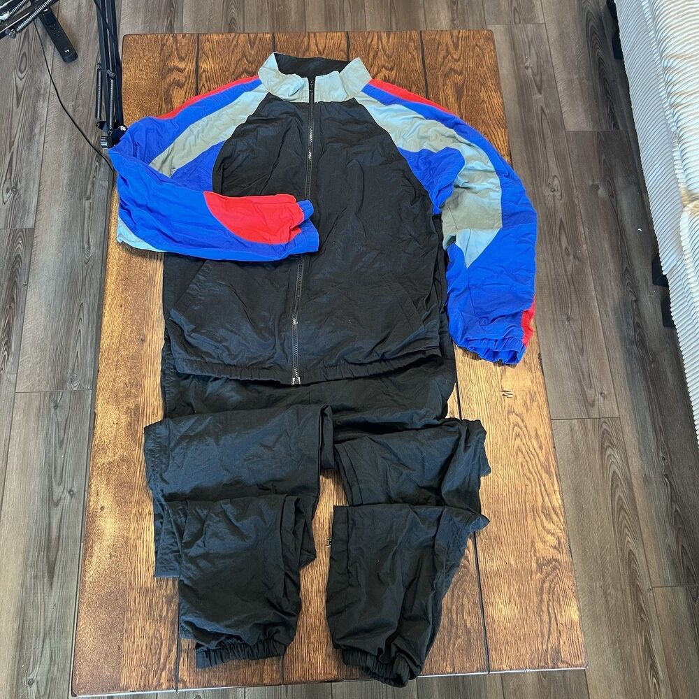 Vintage 2pc Tracksuit 80s/90s Blue/Black Colorblock Activewear  M - Cheetah